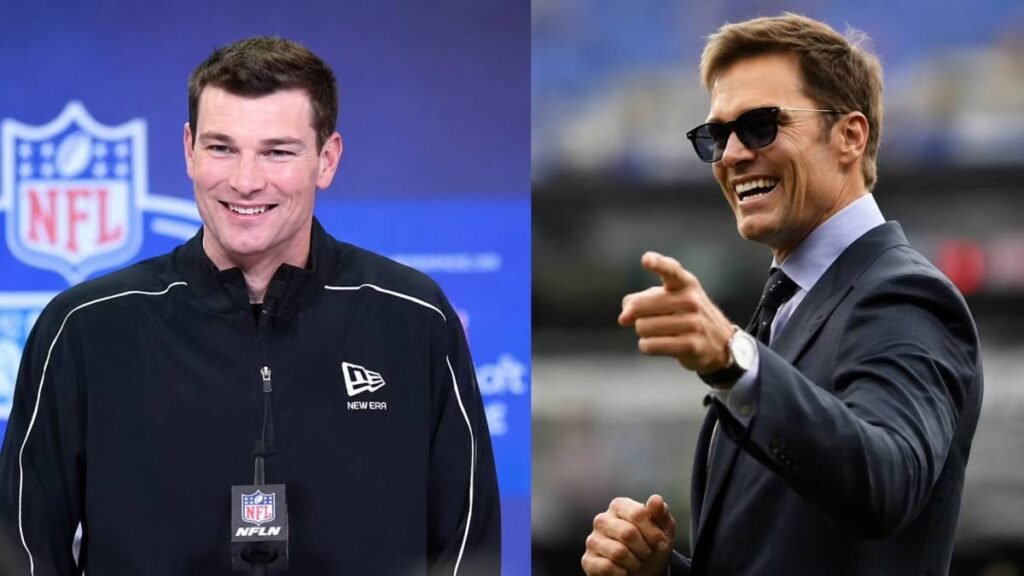 Fernando Mendoza on FaceTime with Tom Brady during Las Vegas Raiders combine visit; the rookie greets him as "Mr. Brady" and receives a quick, smiling correction from the seven-time Super Bowl champion and minority owner.