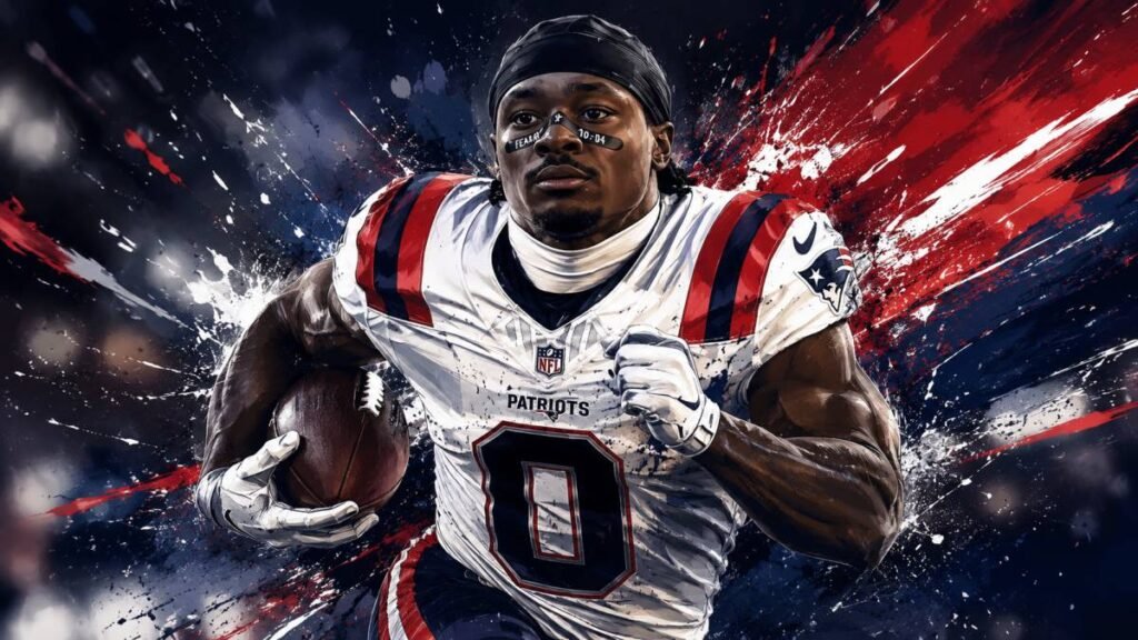 Stefon Diggs hauling in a pass while wearing a Washington Commanders uniform during an NFL game, stadium lights illuminating the action with energized fans behind him Image Caption: Conceptual visualization of veteran wide receiver Stefon Diggs bringing his game to the Washington Commanders.